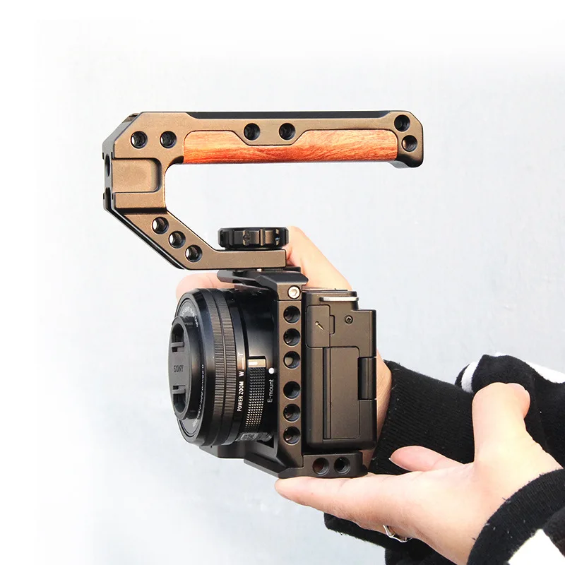 Camera Wooden Top Handle Grip For Sony Canon Nikon Fujifilm DSLR Camera Cage 1/4 - 20 Screw ARRI Top Handgrip with Cold Shoe