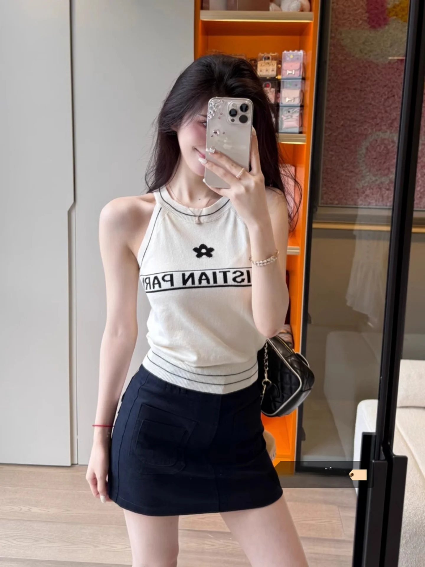 

Sexy ort Knitted Svel Vest Women's Winter Pure Desire Slimming Trendy Ne Hanging round Collar Printed Casual Top