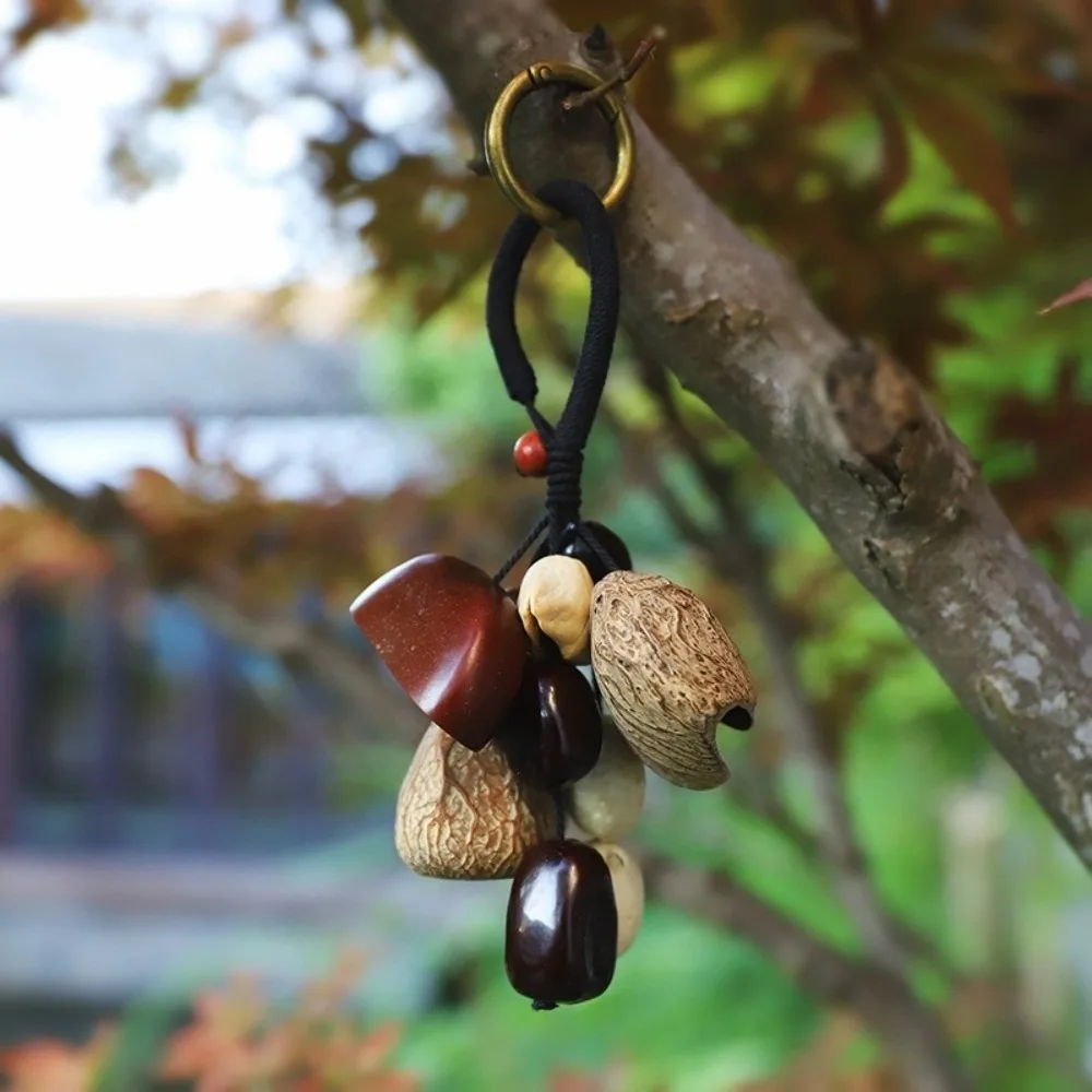 Creative Sound Heal Natural Fruit Shell Keychain Bohemian Style DIY Bag Pendant Handmade Hand-Cranked Wind Chime Gift