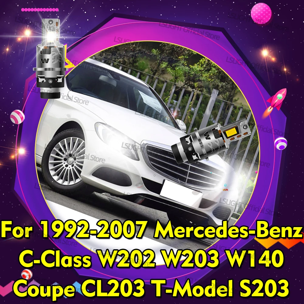 

2Pcs LED D2S D2R Headlights 30000LM For 1992-2007 Mercedes-Benz C-Class W202 W203 W140 Coupe CL203 T-Model S203 Head Lamp Bulbs