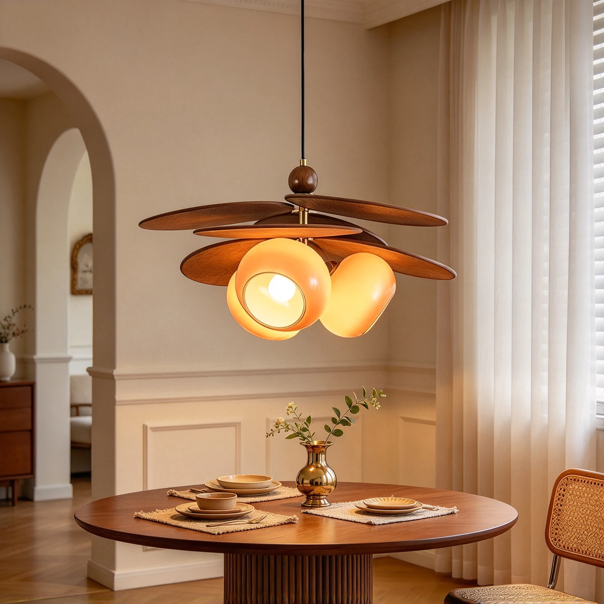 Vintage Rattan Pendant Lamp 3 Head Weave Raffia Glass Hanging Lamp Living Room Dining Room Bedroom Pendant Light Home Decor