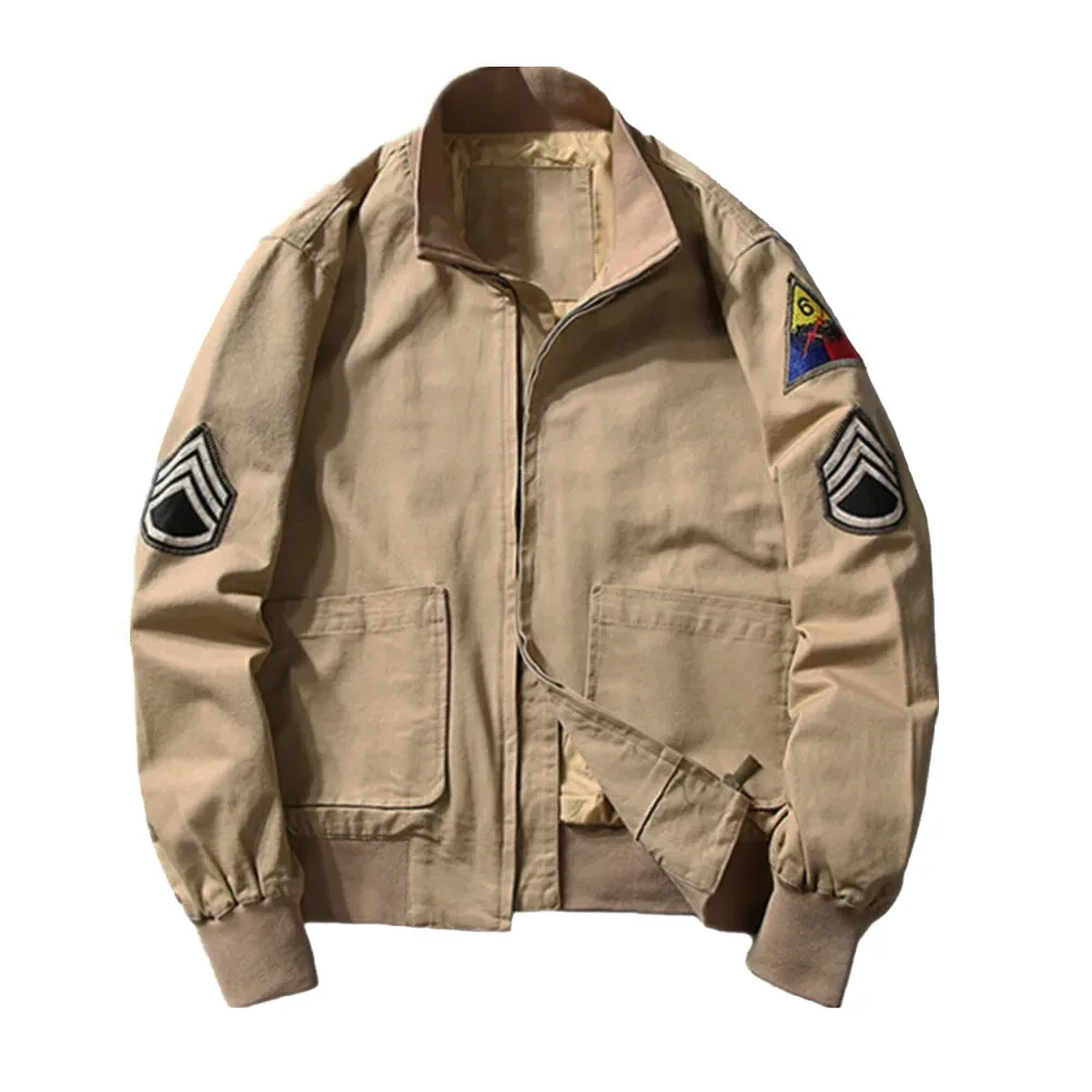 WW2 US Jacket Uniform Retro WW2 Tank Suit Spring and Autumn Clothes US Bomber Coat Khaki with Badge