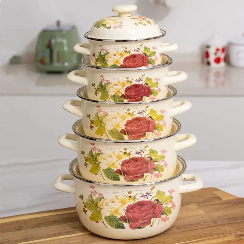 

Enamel Cooking Pots Casserole Stew Set Cooking Cood Pot Soup Milk Pot 16/18/20/22/24cm Kitchenware Free Shipping