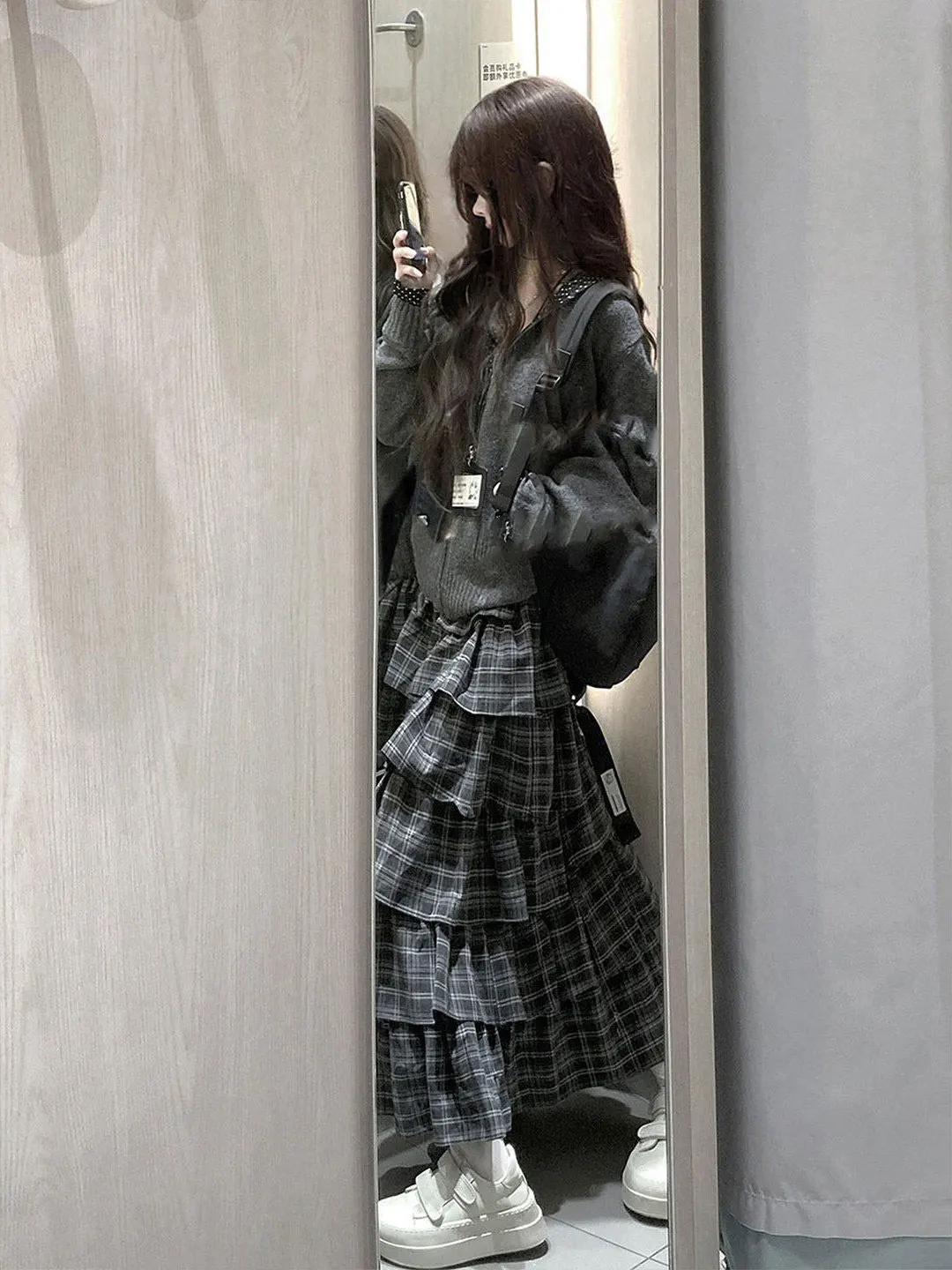 High Waist Black Plaid Puffy Skirt Women's Spring Autumn Midi Skirt Soft Comfortable Baking Cake Skirt Girls' Love Lace Trim