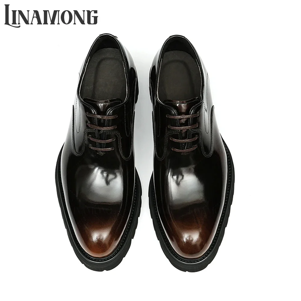 

Patent Leather Polished Business Dress Shoes Black Genuine Leather Lace-Up Shoes British Style Genuine Leather Casual Men Shoes