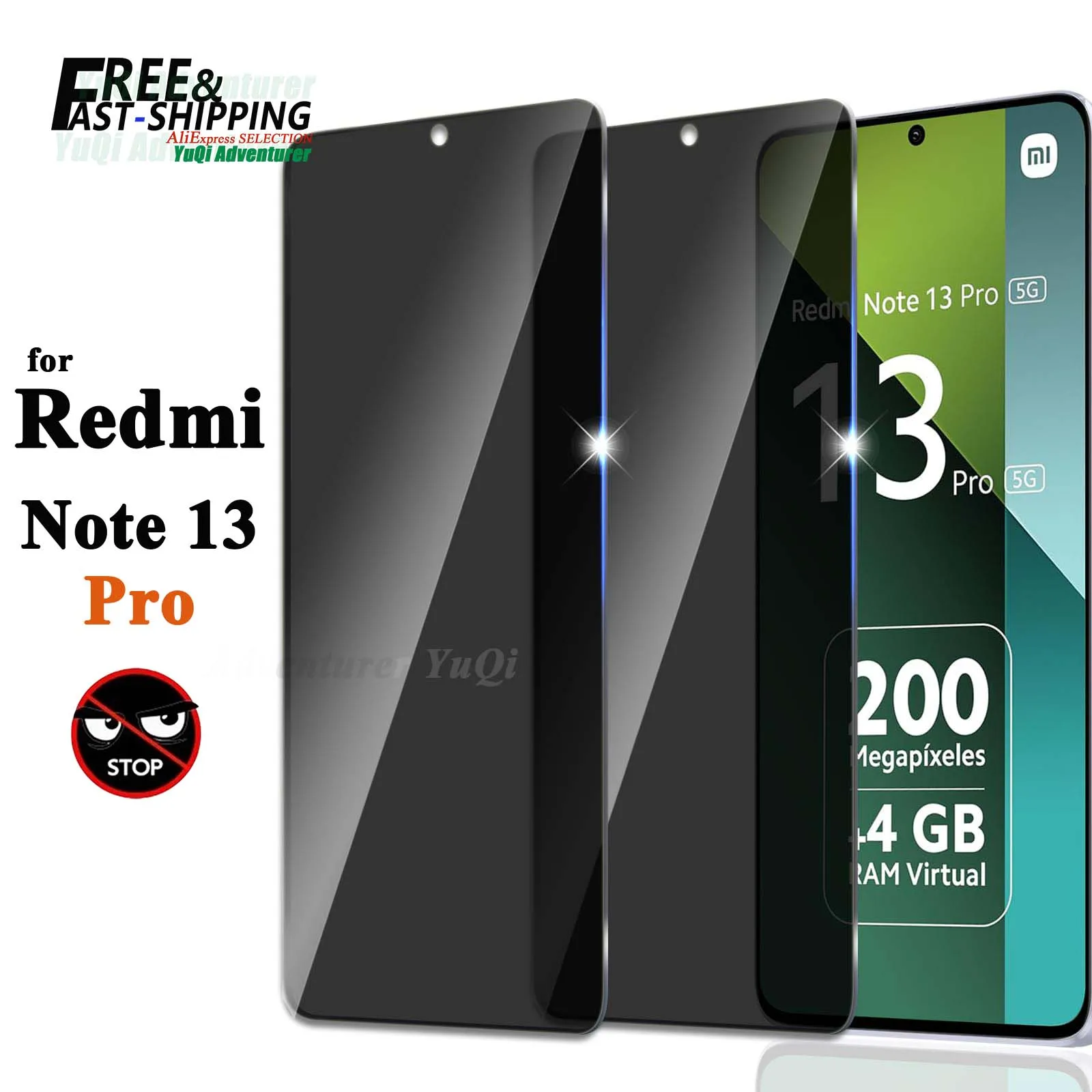 Anti Spy Screen Protector For Redmi Note 13 Pro, Tempered Glass 9H Privacy Peep Scratch High Aluminum Case Friendly