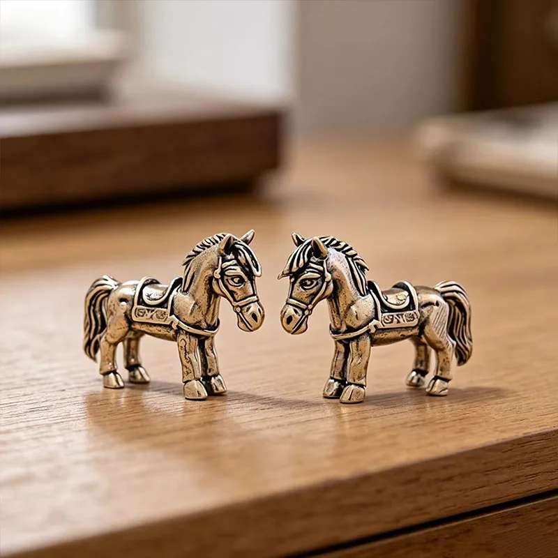 Cute Tiny Pony Small Statue Retro Brass Animal Horse Figurines Miniatures Chinese Lucky Crafts Desktop Ornaments Home Dcorations