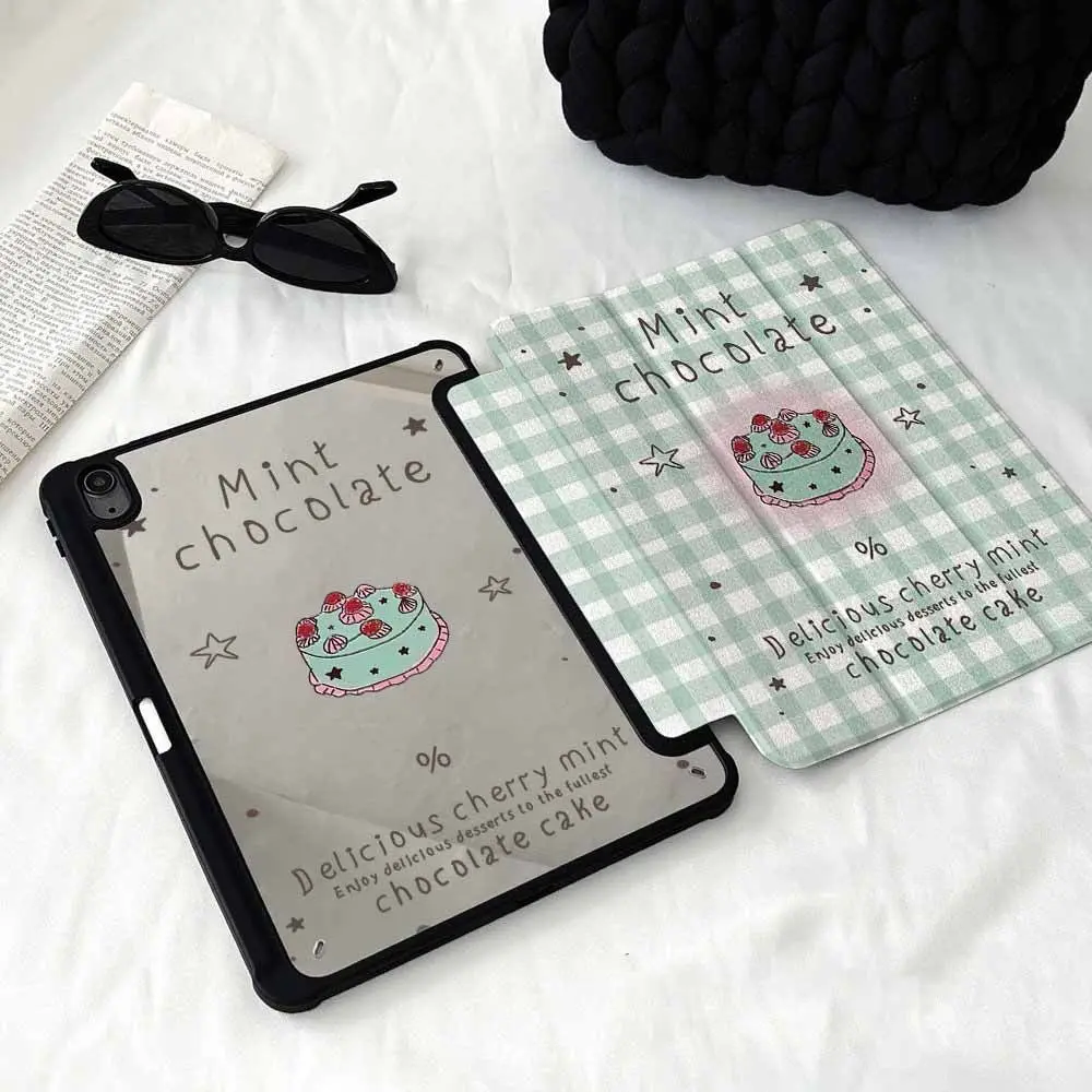 Niche Mint Blue Grid Cake In English For iPad 11th A16 10 9 8 7 5 Pro 13 11 M5 M4 M3 M2 12.9'' Air  4 3 2 1 Mini 7 6 Cover