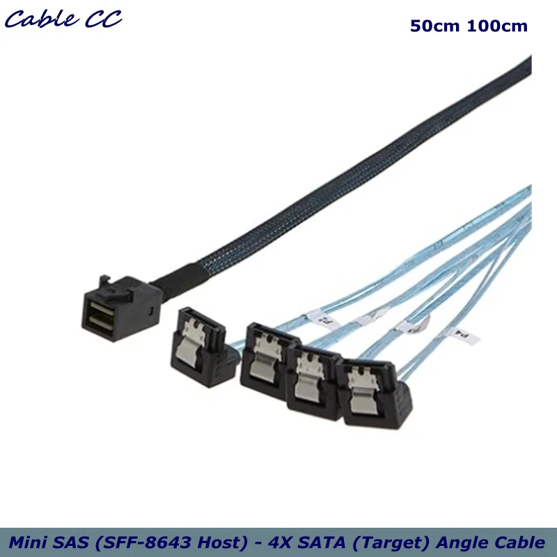 

Internal HD Mini SAS (SFF-8643 Host) - 4X SATA (Target) Angle Cable, SFF-8643 for Controller, 4 Sata Connect to Hard Drive, 0.5M
