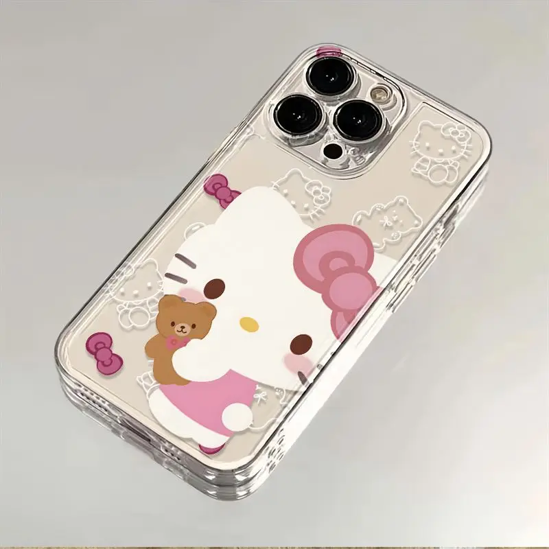 

Kawaii Cartoon HelloKitty Transparent Protective Case for IPhone 17 Air 15 16 13 14 Plus 12 Pro Max TPU Creative Bottom Cover