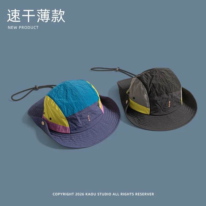 Retro 5-panel Color Matching Quick-drying Bucket Hats for Women Summer Thin Breathable Sunscreen Leisure Hiking Caps for Men