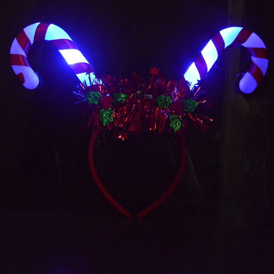 Candy Cane Headband LED Festive Party Hair Hoop Costume Headwear For Christmas Lights Headband Party Halloween Glow Supplies