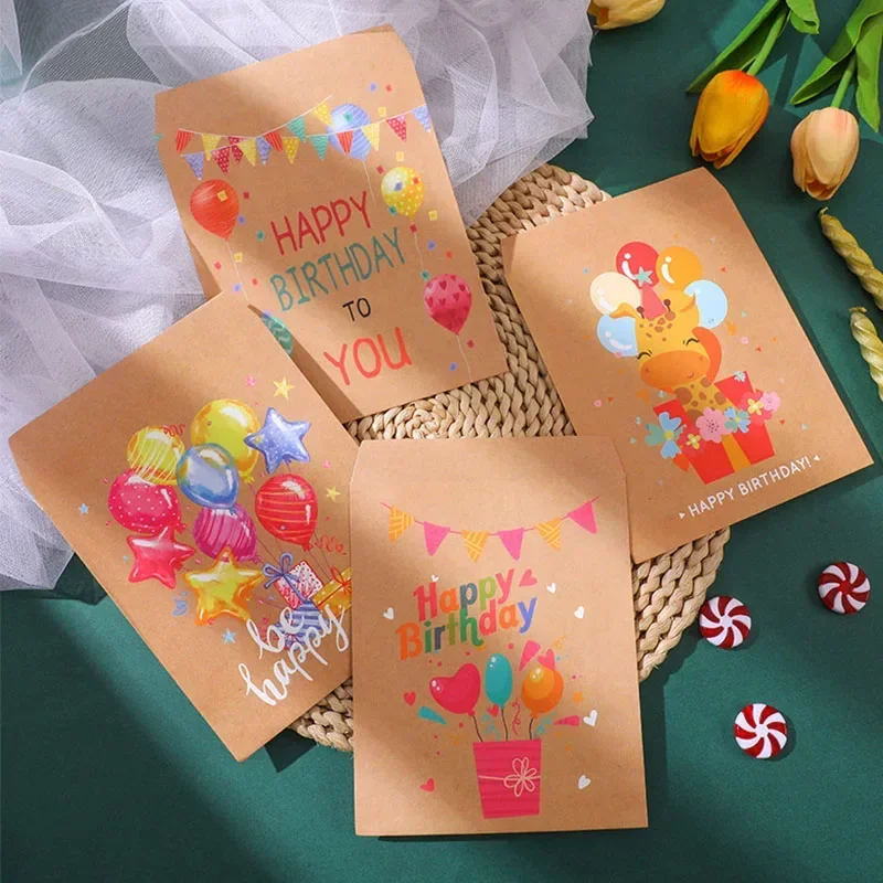 24 قطعة/المجموعة عيد ميلاد سعيد كرافت ورقة حقيبة لطيف الحيوانات بالون زهرة شكرا لك أكياس المغلف الحلوى الكوكيز هدية التعبئة الحقائب