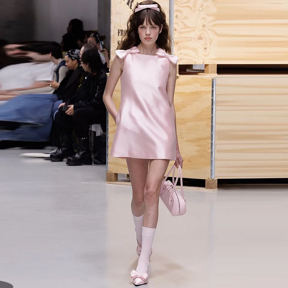 Lovely Pink Short Party Dresses With Bows Slim Mini Girls Birthday Dress 2026 Spring Summer Holiday Gowns