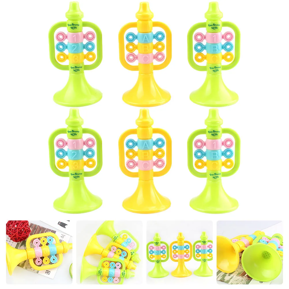 6 pezzi di cartoni animati pratici trombe di simulazione manico rotondo liscio bambini sicuri giocano strumenti per spettacoli teatrali trombe pratiche