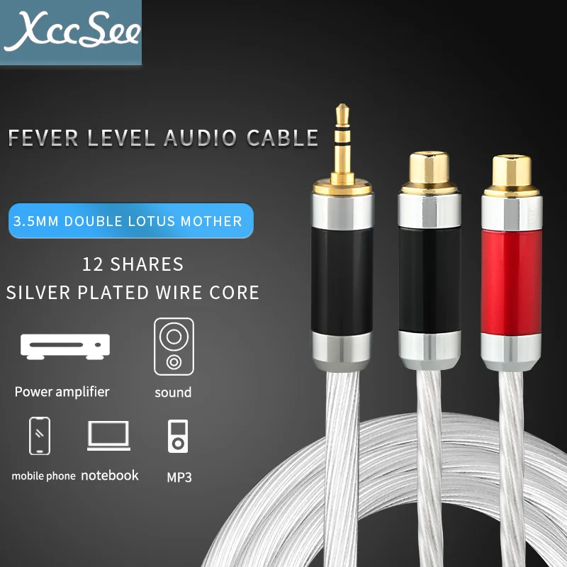 

hifi 3.5mm to 2rca cable high end silver-plated PC Mobilephone Amplifier Interconnect 3.5 Jack to RCA Cable