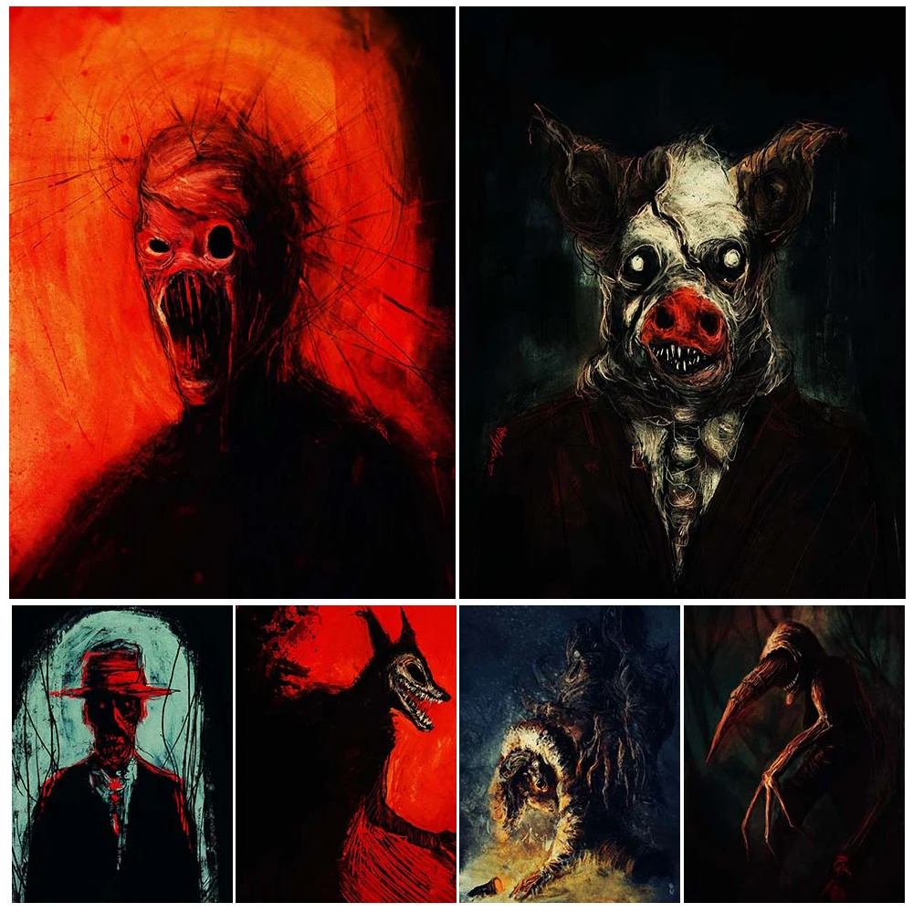 

Horrifying And Ugly Demonic Portrait Vintage Wall Art Canvas Print Shapeshifting Monster Horror Creature Art Poster Print Decor