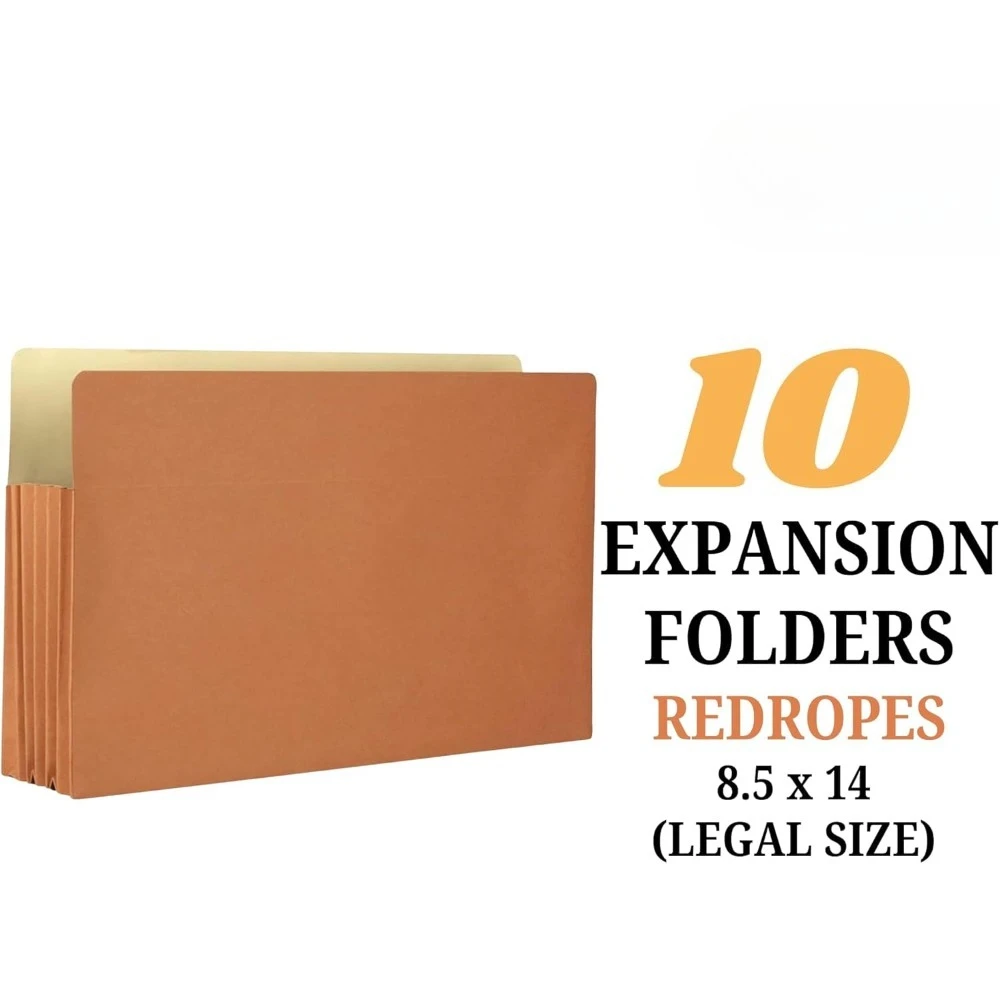 

Expanding Accordion File Folder - Legal Size | Box of 10 Redropes | 5.25” Expansion | Store and Organize - NEW