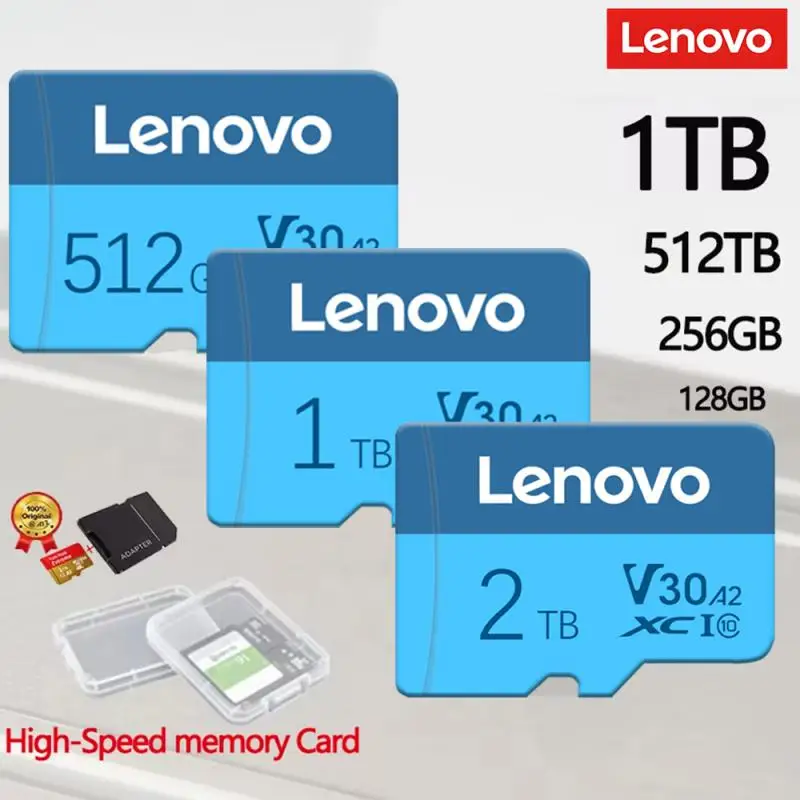 Lenovo การ์ดหน่วยความจำไมโคร SD 128GB 256GB 512 GB การ์ด SD sd/tf แฟลชการ์ด128 256 512 GB การ์ดหน่วยความจำ2TB 1TB สำหรับกล้องโทรศัพท์