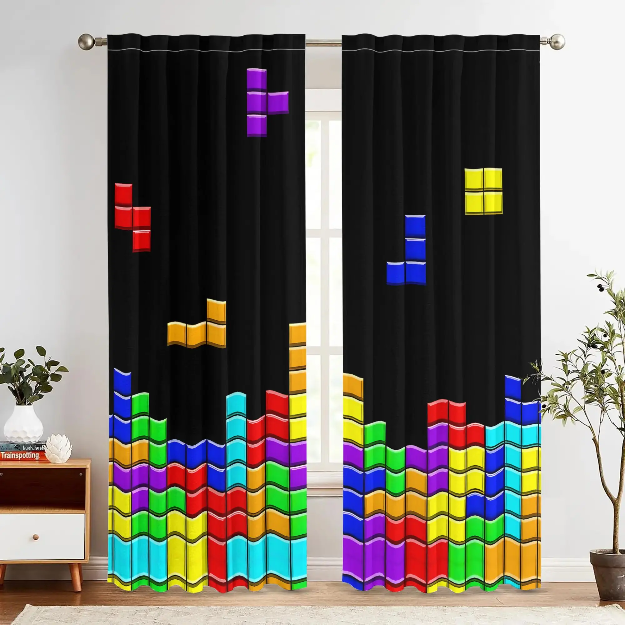 colorful building blocks pattern curtains, pole-mounted installation Suitable for living rooms bedrooms, dining rooms and hotels