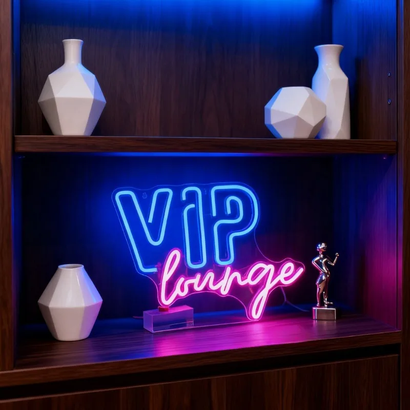 Neon na zamówienie "VIP Lounge", neon z angielskimi literami, oświetlenie ambientowe do baru i pokoju, dekoracyjne oświetlenie USB