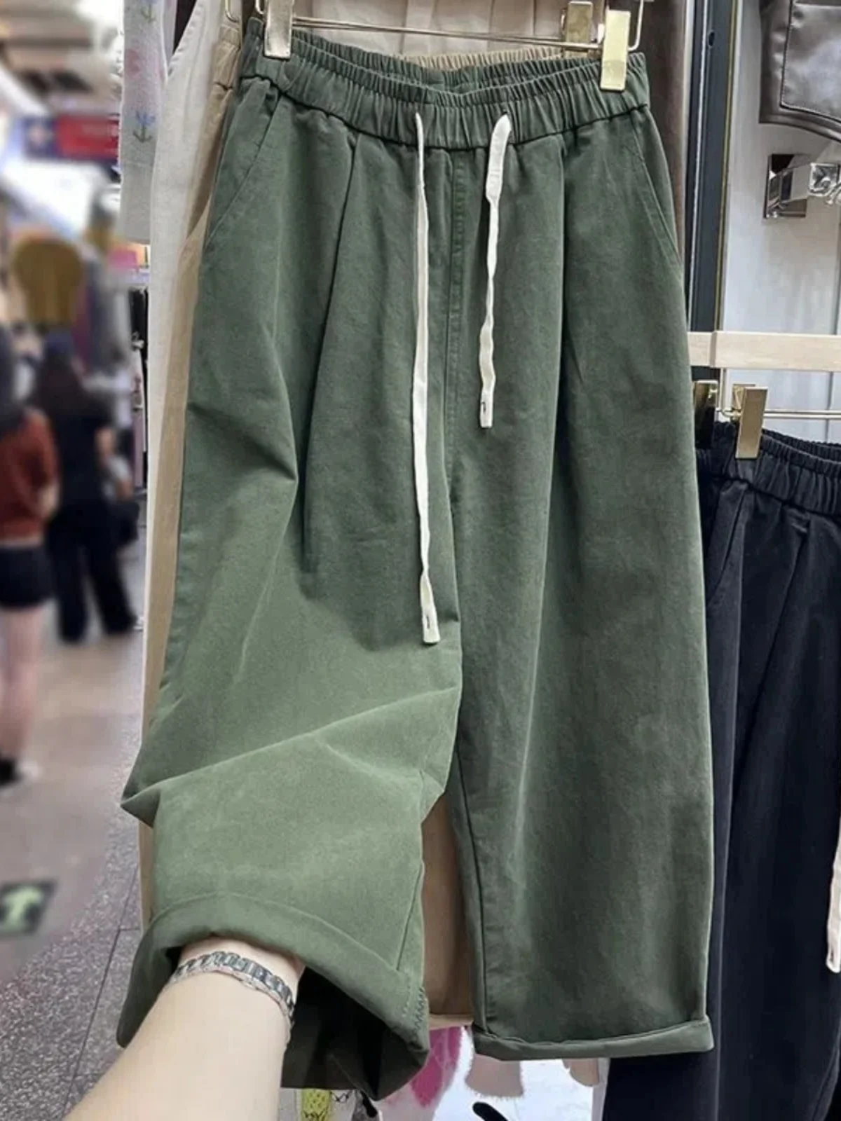 

High Waist Elastic Wide Leg Pants plus Size Casual Summer Loose Concealing Belted Women's Fashion Comfortable Breathable