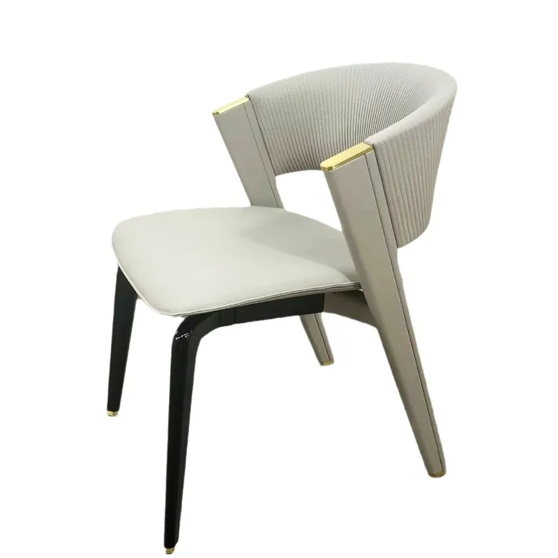 

Light luxury dining chair with armrests Light luxury tea Solid wood negotiation Hotel leather restaurant chair