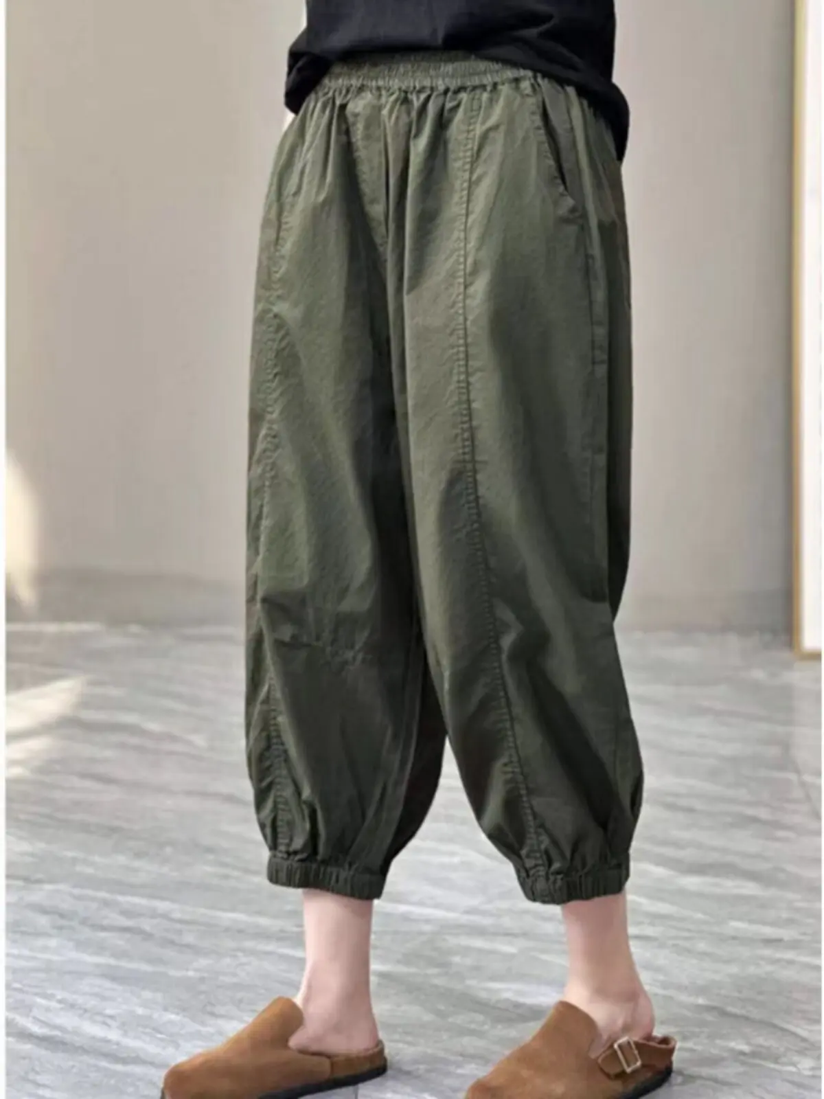 Vintage Cotton Linen White Pants for Women Summer Trendy Solid Color Simple Basic Patchwork Loose Casual Capri Harem Trouser