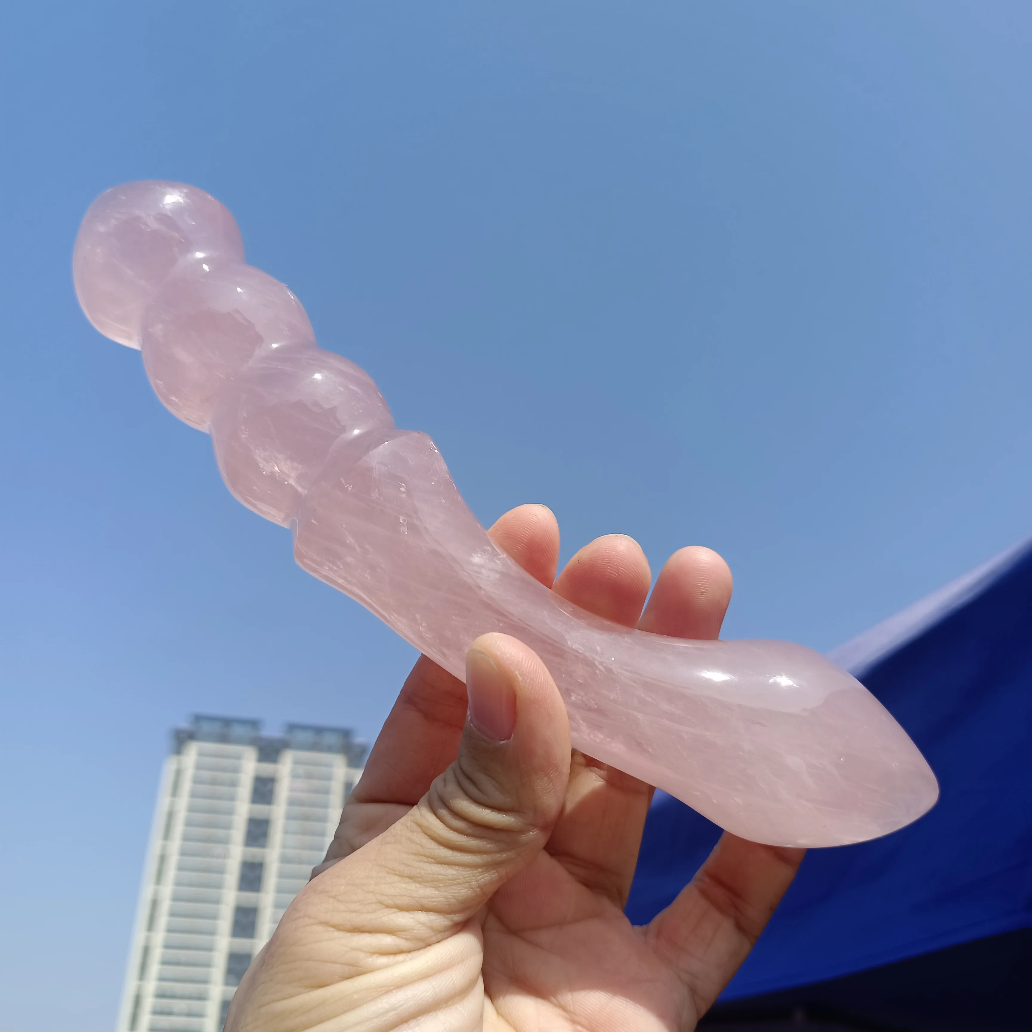 

18cm Natural Cherry Blossom Pink Quartz Massage Stick,Powder Crystal Quartz Carved Massage Stick,Female Beauty Gem Healing Love