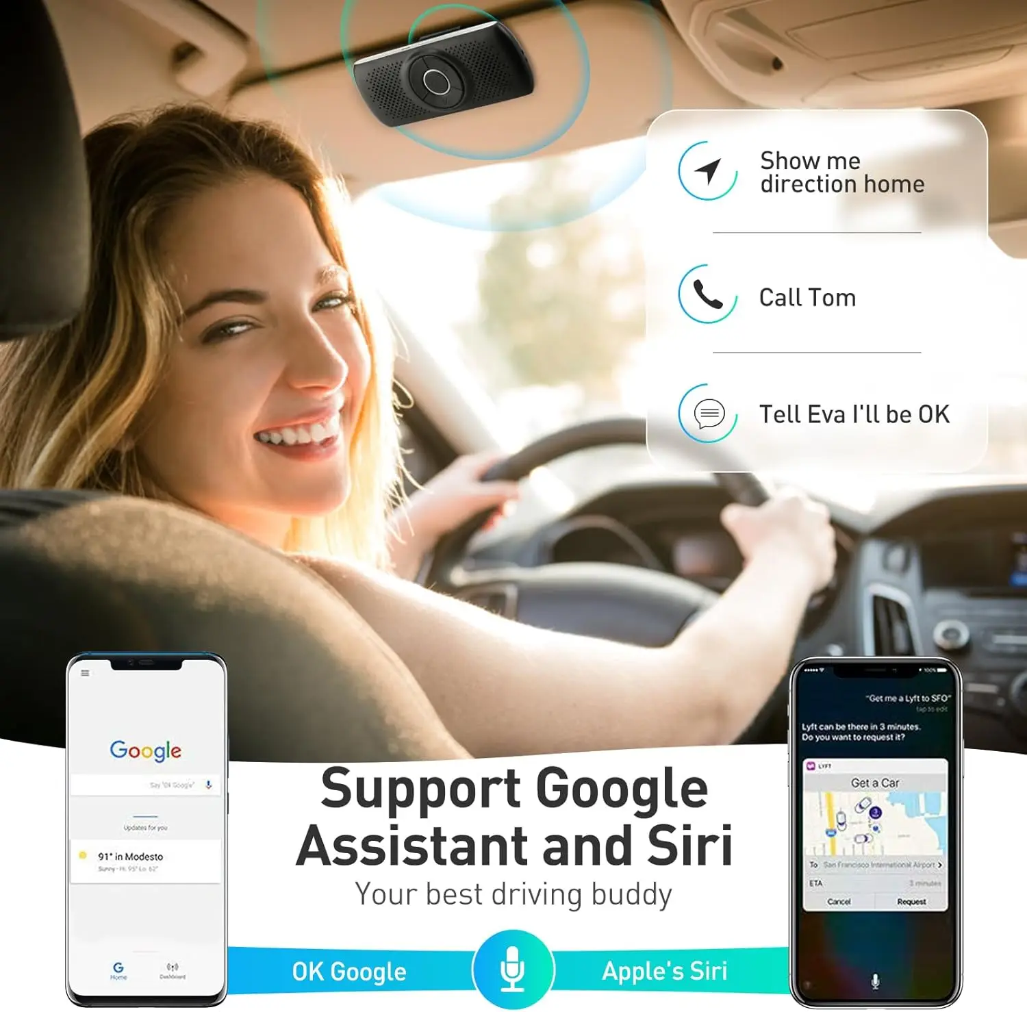 مكبر صوت بلوتوث 5.3 للسيارة مع مساعد Siri/Google، مكالمات بدون استخدام اليدين، موسيقى، فتحة بطاقة TF، تشغيل تلقائي للحركة، أسود #2
