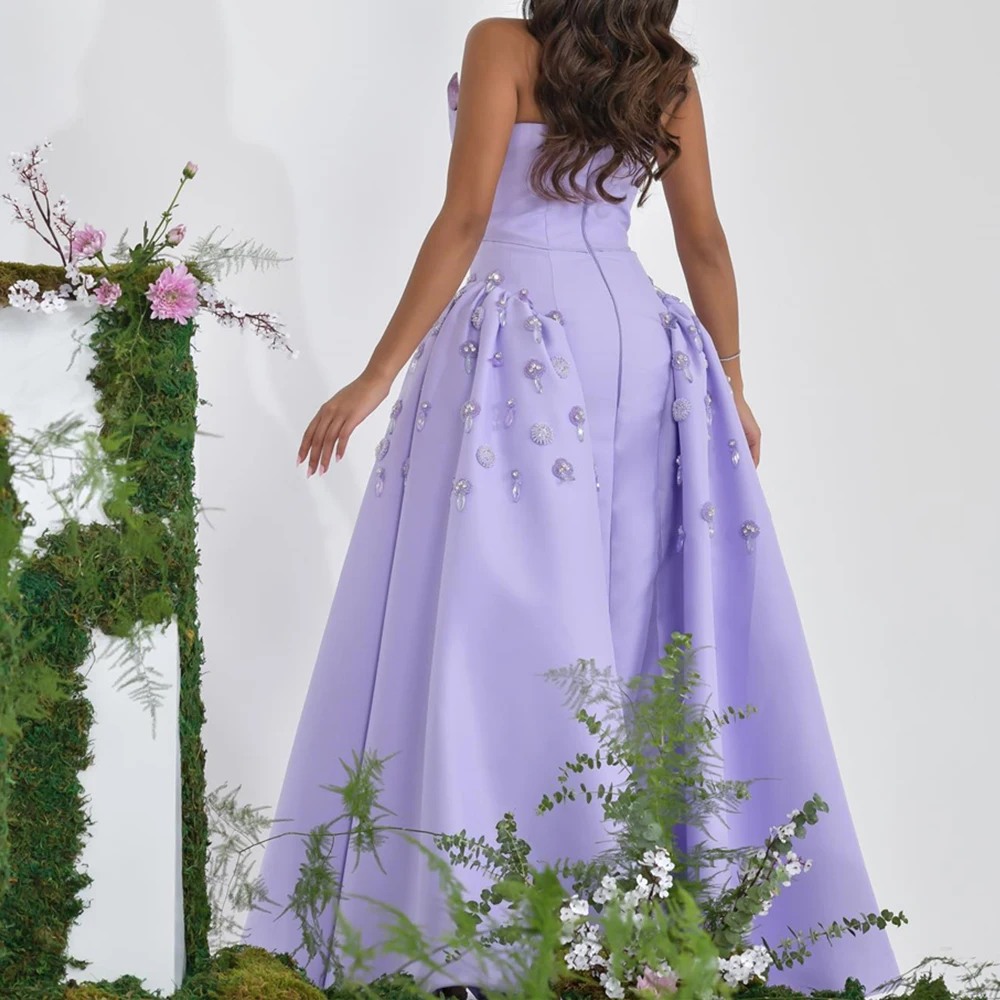 Temperament Pleats Crystal Pearls Prom Gowns Exquisite A-Line Sweetheart Satin Purple Evening Dresses فساتين سهره نسائيه فخمة