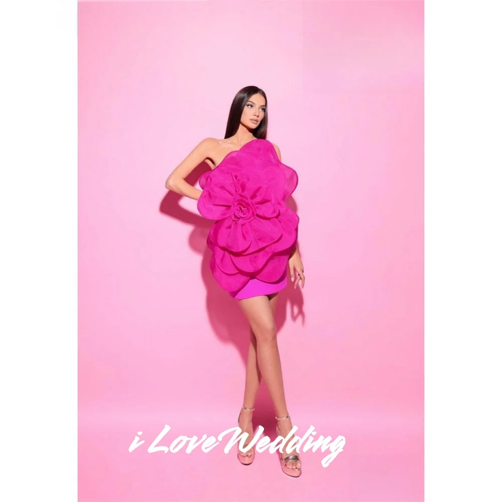 

Pink Cocktail Dresses 2025 Sleeveless 3D Flower Mini Skirt Homecoming Dresses Backless Pleated Birthday Party Dresses Customized