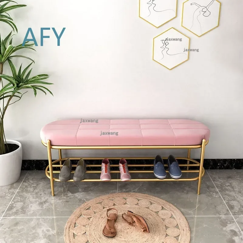 Modern Ottoman for Living Room Kitchen Nordic Shoe Stool Bench with Storage Rack for Home Office Decor 60cm 80cm 100cm Iron