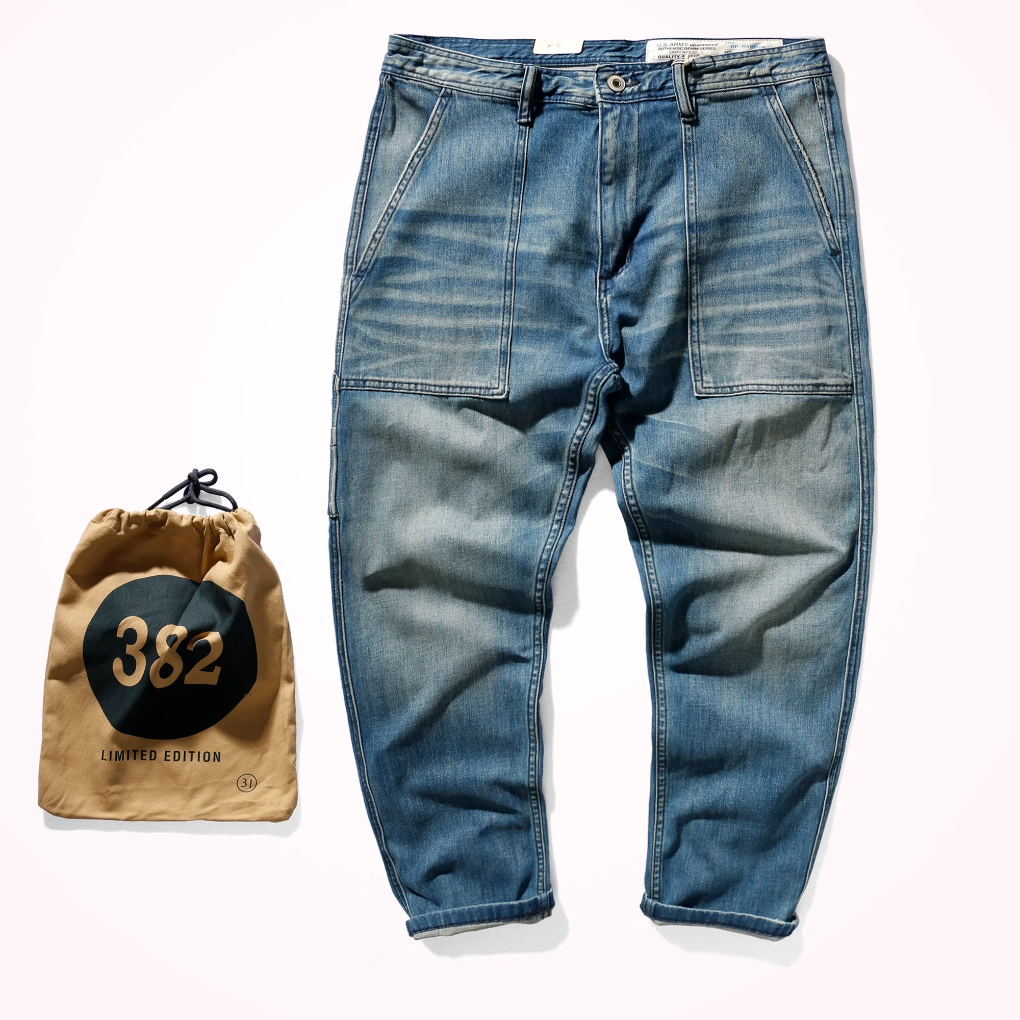 

Cargo jeans men's duplicate straight cone retro do old washed stretch denim casual pants