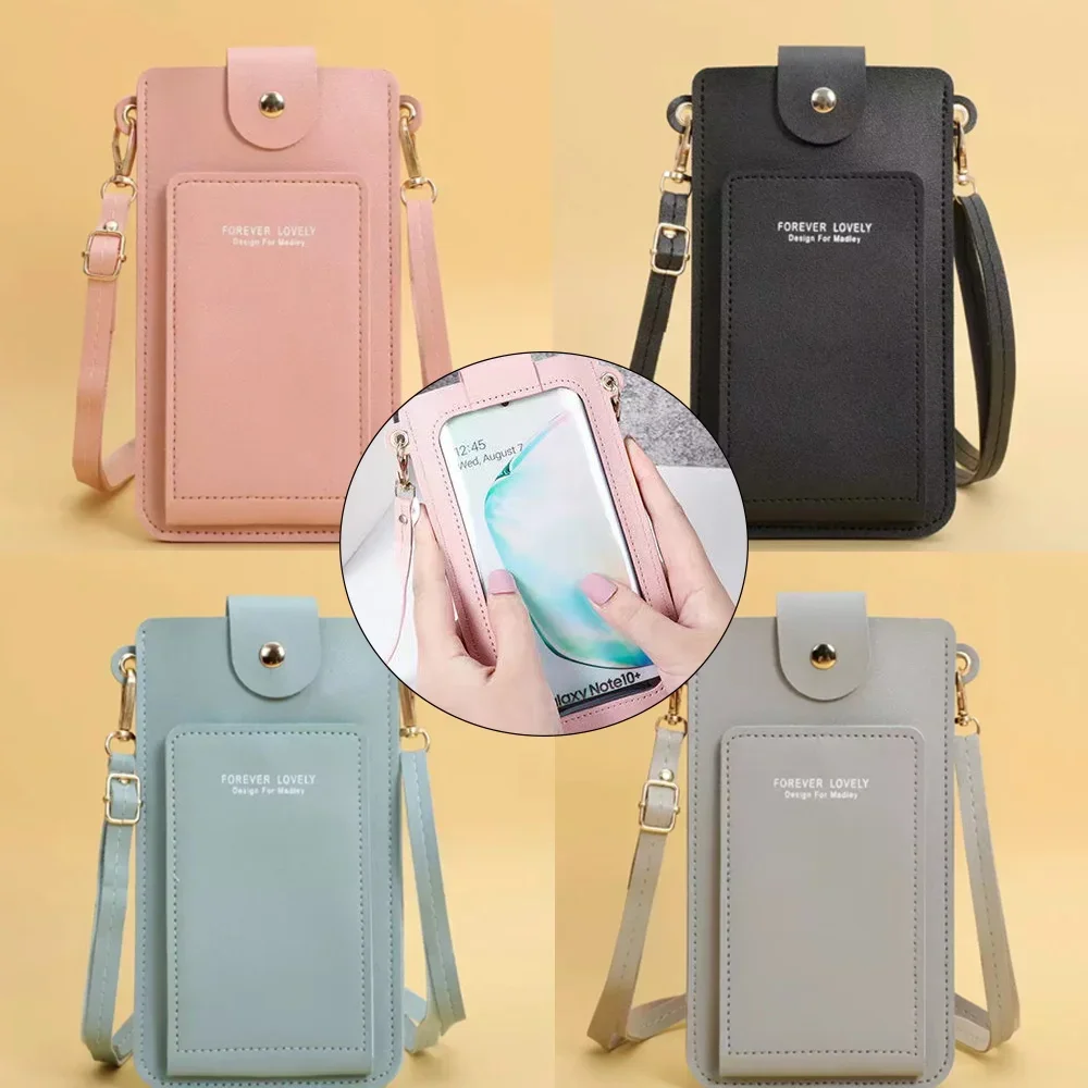 Shoulder Mobile Phone Bag Women Wallets Card Holder PU Leather Crossbody Phone Bags Strap Handbag Touch Screen Cell Phone Packet