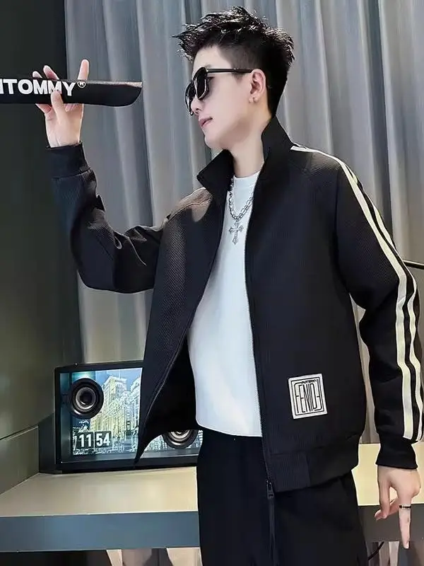 لون Blo Baseball Jaet الرجال سليم صالح عادية Sle ألياف البوليستر سستة إغلاق طويل Sve يندبروف ملابس خارجية #2