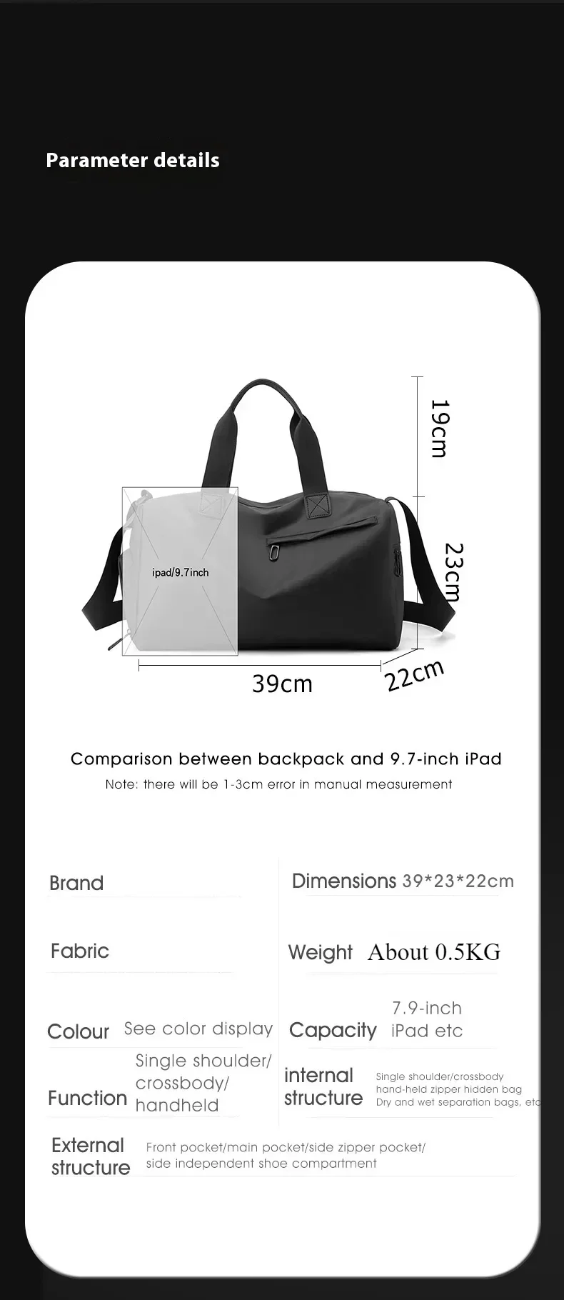 Zipper Large Capacity Oxford Travel Bags Solid Fitness Bags Thickened Fabric High Capacity Waterproof Luggage Sports Bags