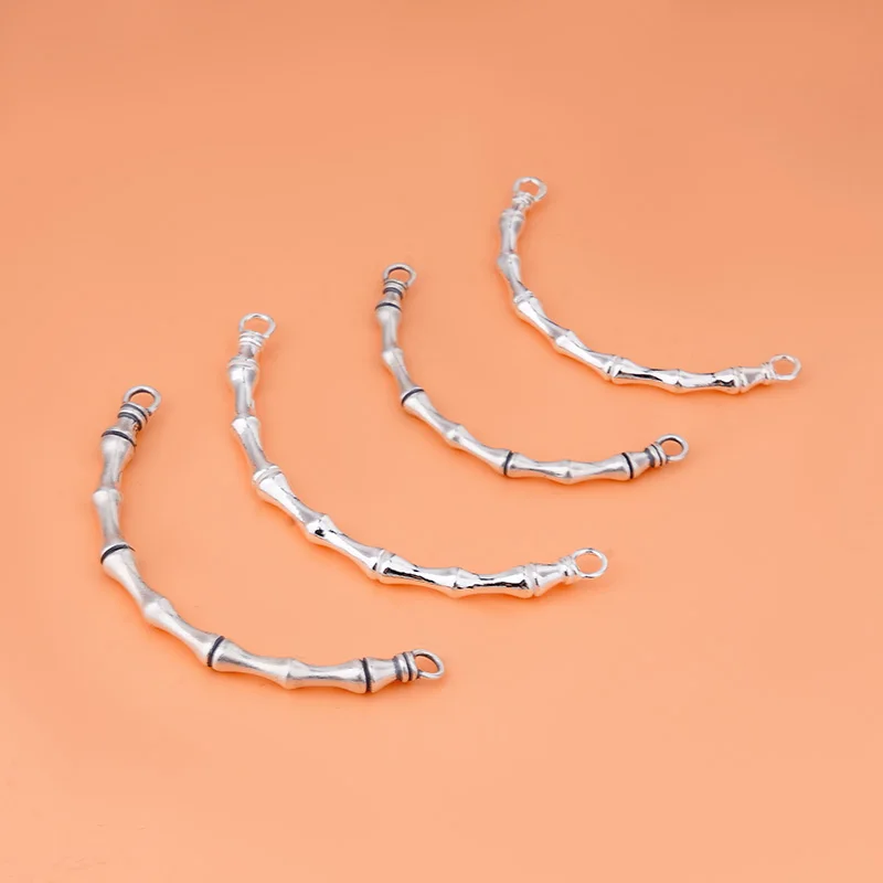 925 sterling silver made old double circle bamboo bend pipe solid half bracelet handmade diy bracelet jewelry accessories
