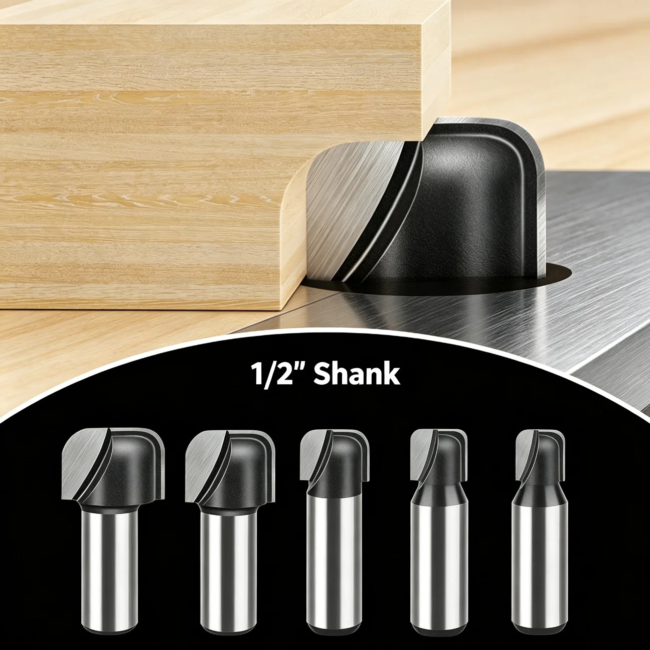 

Milling Cutter 1/2" Shank Double Arc Round Bottom Wood Router Bit Grooving Curved Line Molding With Trimmer Engraving Machine