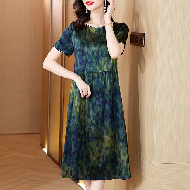 여름 여성 새틴 빈티지 럭셔리 Bodycon 드레스 2025 Office 레이디 꽃 실크 미디 드레스 우아한 캐주얼 나이트 파티 Vestidos