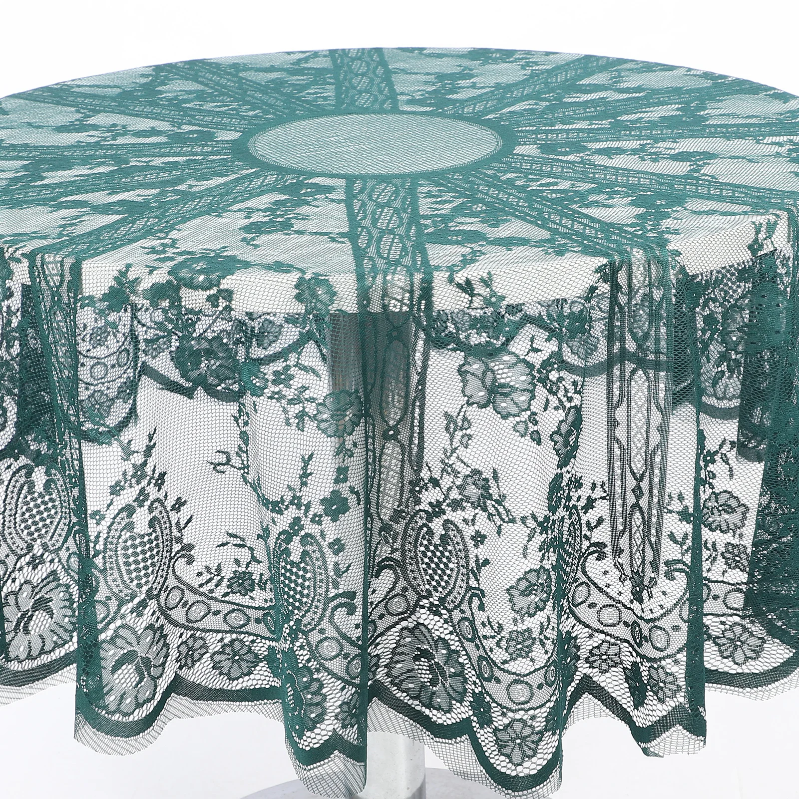 مفرش مائدة دانتيل أخضر مستدير لحفلات الزفاف والنزهات والأحداث غطاء طاولة مزخرف أنيق لمهرجان الطعام والمنسوجات المنزلية