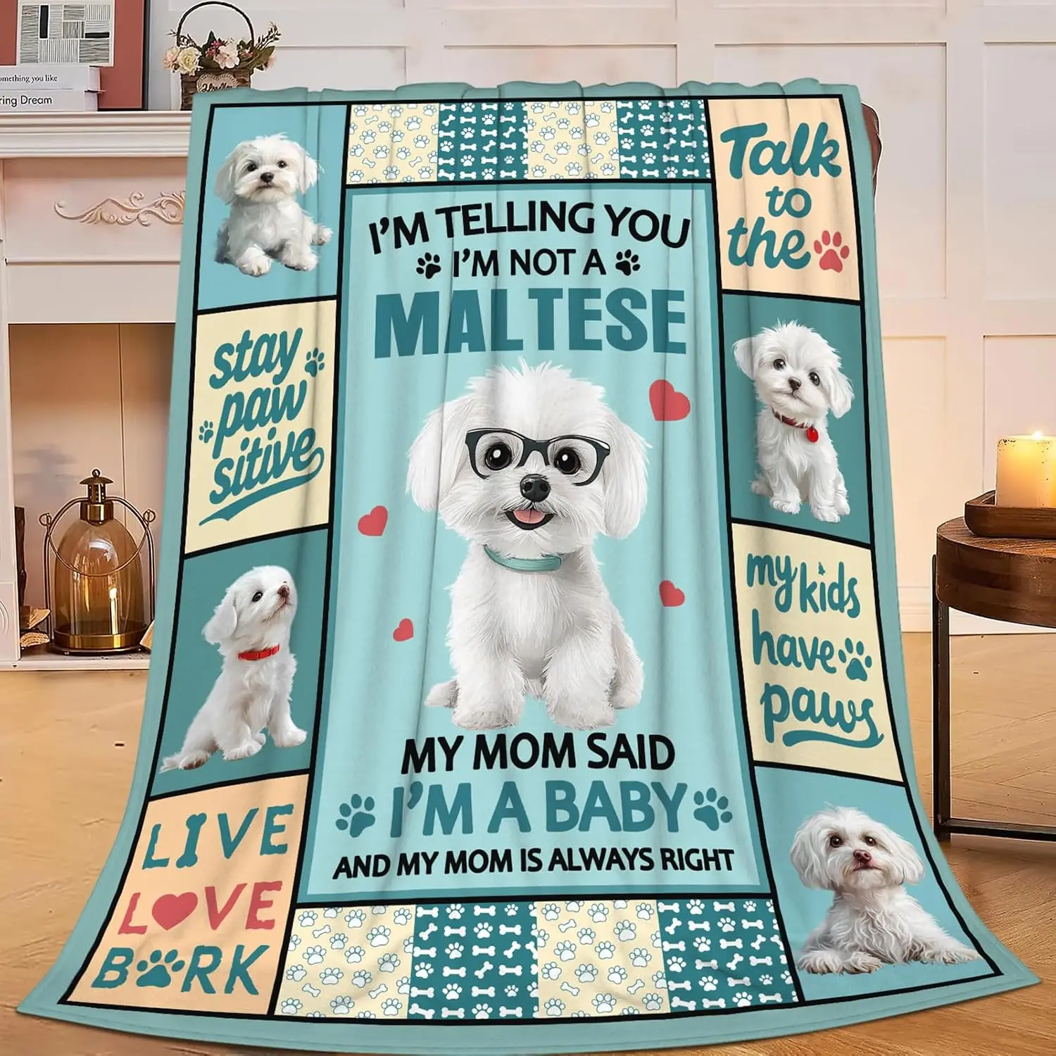 Cozy Dog Lover Pet Blanket Throw 150x200cm Plush Puppy Maltese Theme Fleece Giant Comfort Blanket Gift for Home Decor