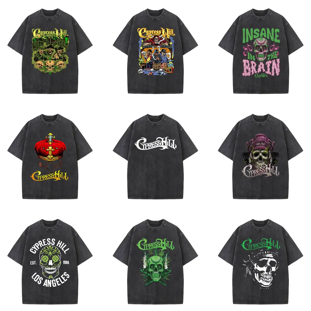 

Washed Vintage Rapper Cypress Hill Graphic T Shirts Skeleton Print T-shirt Men Women Hip Hop Fashion Street Oversized T-shirts
