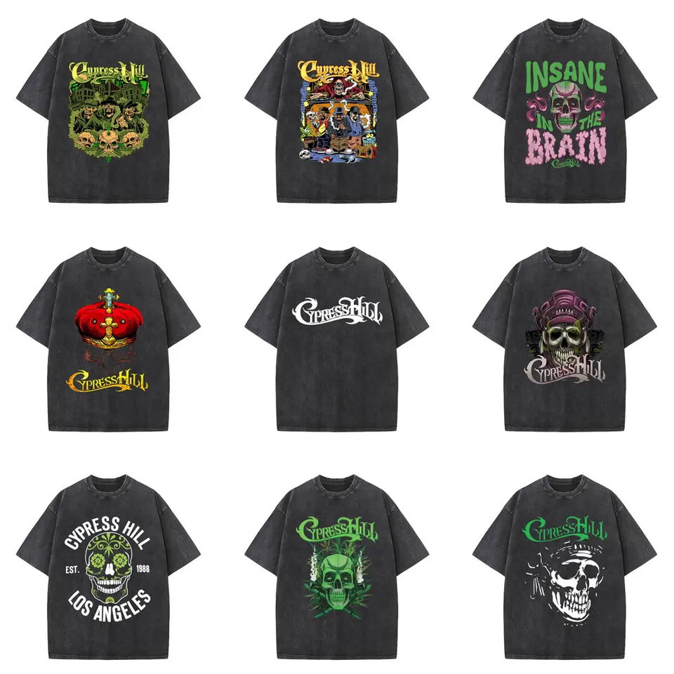 Washed Vintage Rapper Cypress Hill Graphic T Shirts Skeleton Print