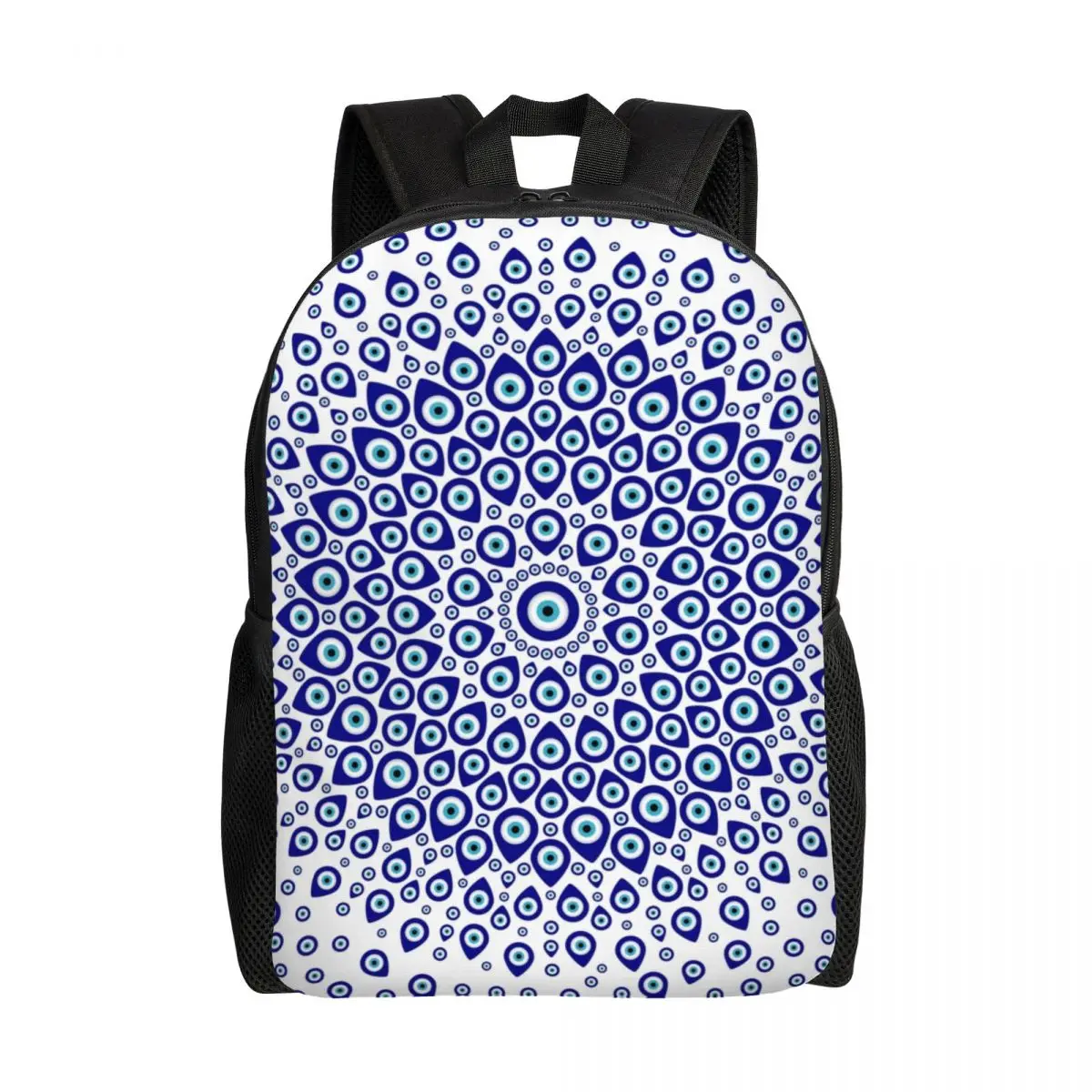 Nazar Turkish Eye Circular Ornament Travel Backpack School Computer Bookbag Amulet Boho Hamsa College Student Daypack Bags