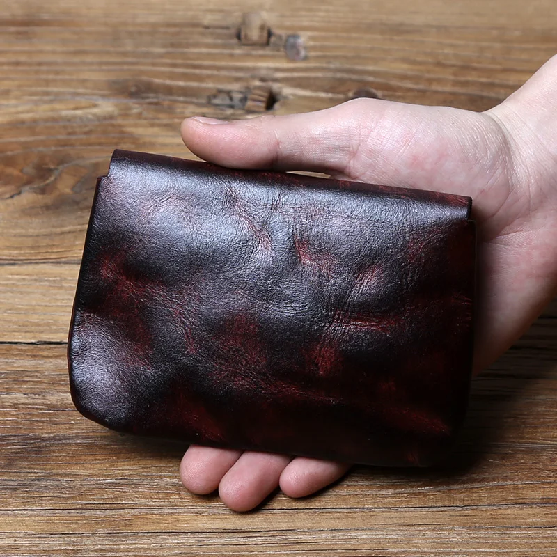 Nzpj Vintage Echt leder Herren Karten tasche Original natürliche Rindsleder Zero Wallet Damen Münz tasche Kreditkarten tasche Schlüssel tasche – Detail 10