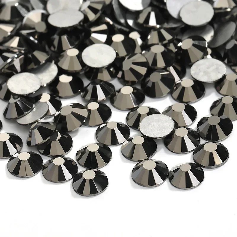 SWAGPICK 1440PCS Glass 3D Nail Art Decorations Hematite Gold Silver Charms Flatback Rhinestone Glue on Crystal Wedding Dress DIY