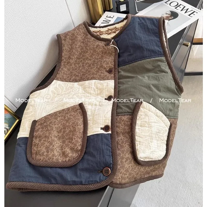 Women's Vest Women's Jackets  New Fashion Cardiganlambswool Double-sided Stitching Vest Autumn and Winter Niche Design Vest Coat