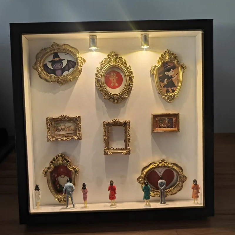 Mini caja de silueta de museo DIY, Kit de exhibición de memoria creativa con Mini figuritas, marcos dorados, álbum de fotos, regalo romántico de aniversario