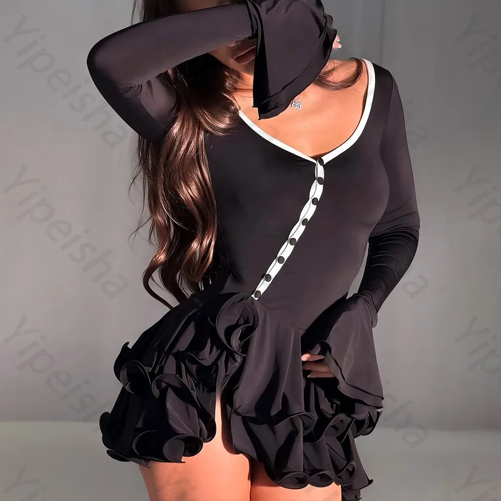 V-Neck Flare Sleeves Ruffle Cocktail Dresses Elegant Celebrity Dress Exquisite High Quality Prom Party Gown for Women Customized